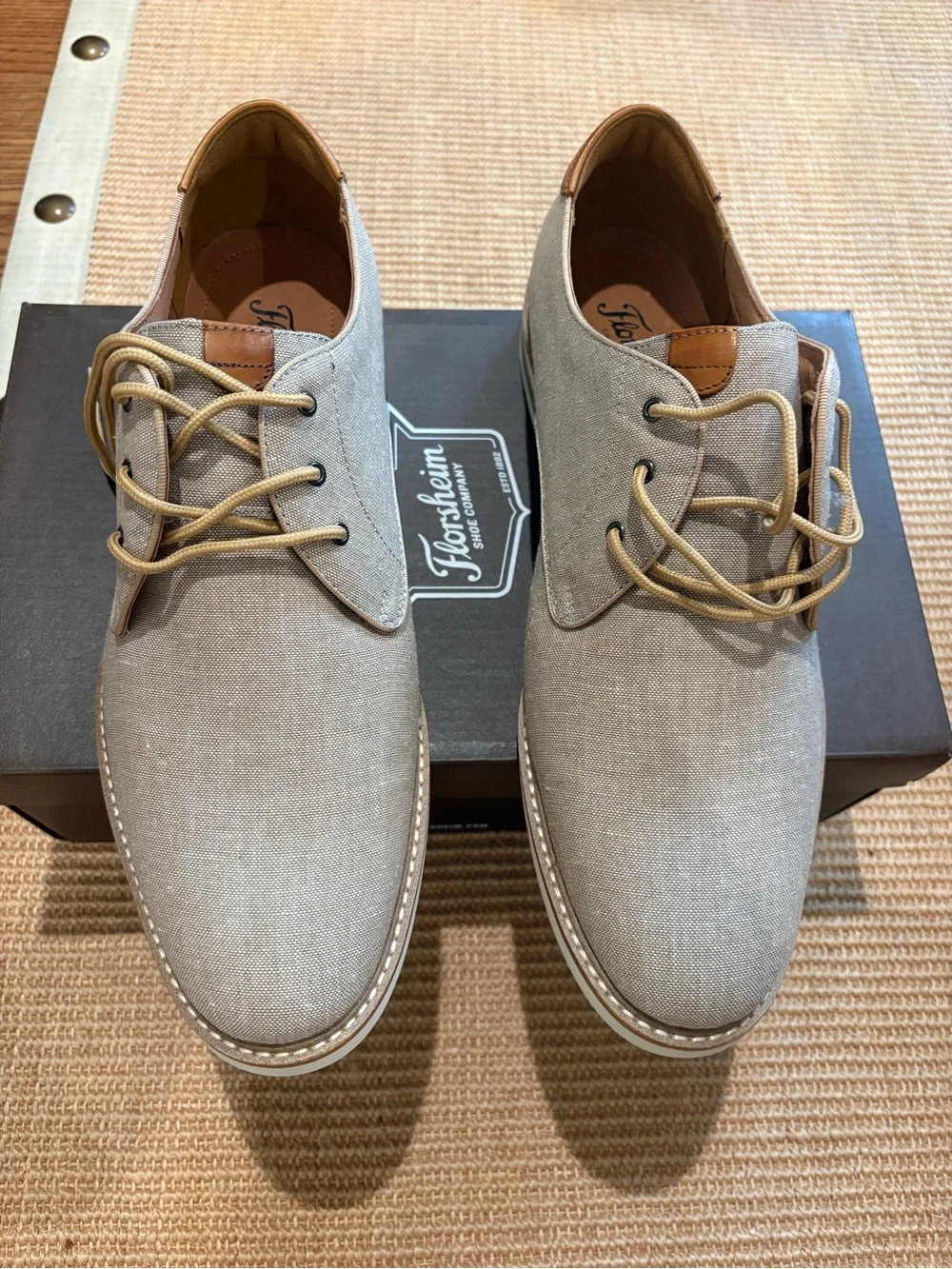Florsheim Beige Linen Derby Shoes with Tan Trim